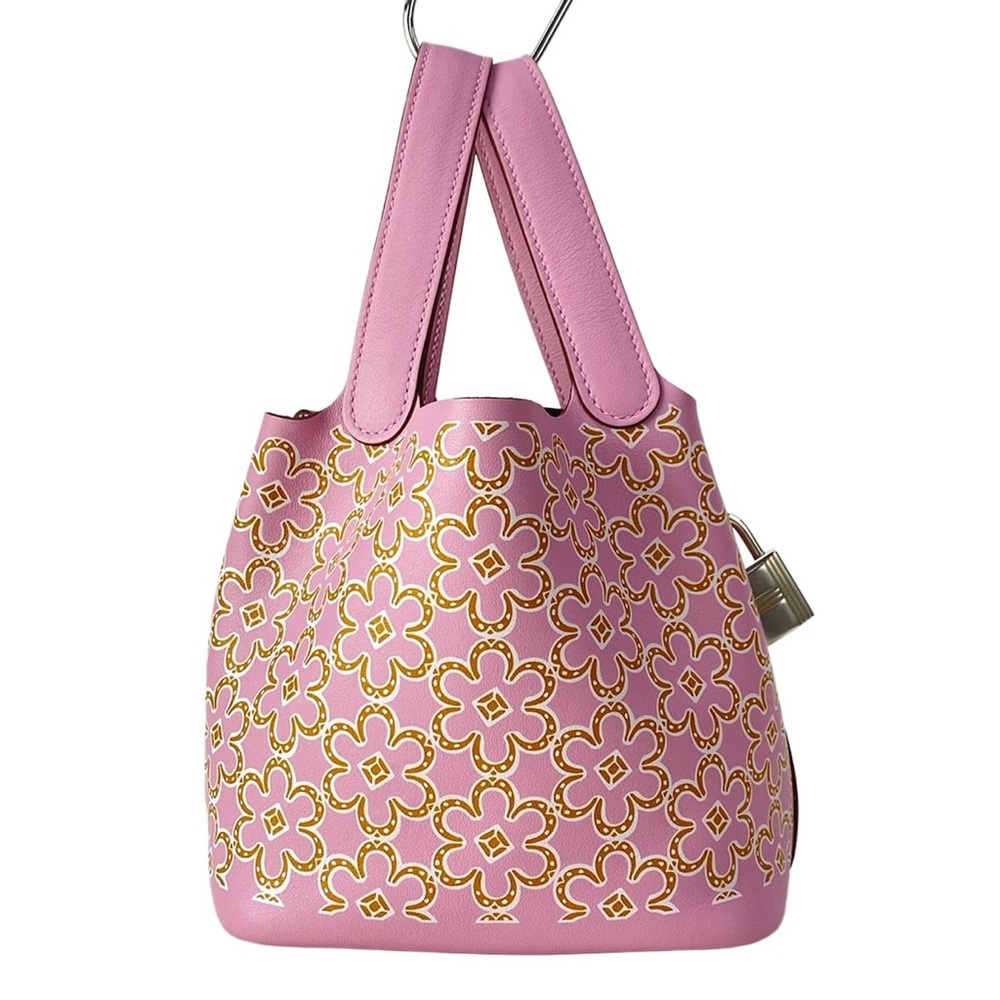 Authentic HERMES limited ed. mini Picotin Lucky Daisy pink leather bag